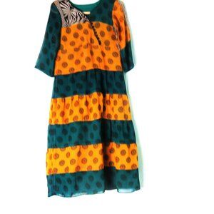 Tropical Print Maxi Dress 3/4 Sleeves Size Small